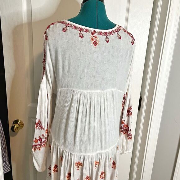Free People Arianna Embroidered Button V Neck Ruffle Hem Tunic Peasant Blouse - Picture 10 of 14